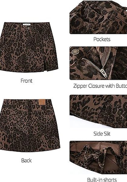 High Waisted Stretchy Leopard Print Mini Skorts Women Fashion Casual Bottoms