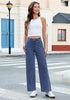 High Waisted Striped Wide Leg Jeans for Women Vintage Denim Loose Fit Casual Pants