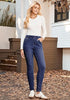 Darkness Blue High Waist Skinny Jeans with Elastic Waistband for Women Stretch Denim Functional Pockets Comfort Fit Jeggings