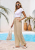 Women's Loose Wide Leg Pants with Hollow Out Side High Waisted Drawstring Elastic Casual Summer Trousers