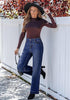 Darkness Blue Women's High Waisted Wide Leg Jeans with Comfort Stretch and Functional Pockets