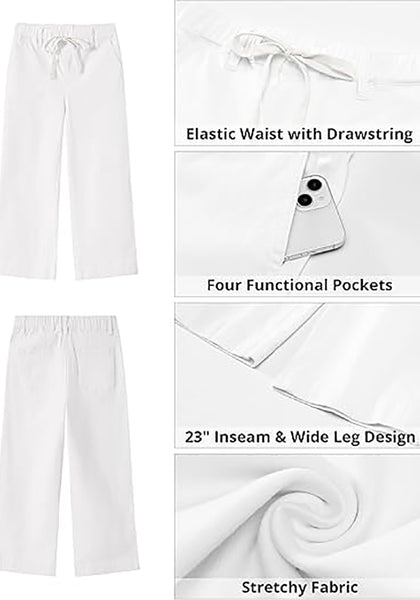 Casual Capri Jeans for Women Wide Leg Elastic Drawstring Waist Cropped Denim Trousers