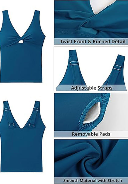 Tankini Tops for Women Twist Front Cutout Adjustable Straps Swimwears Padded Cups Swimwear Swim Top Only