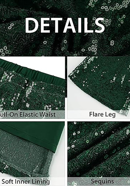 Women's High Shine Wide Leg Trousers Glitter Sequin Evening Pants Clubwear High Waist Glam