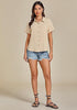 Beige for Women's Lapel Button Front Short Sleeve Top Casual Blouse Button-Down Shirt