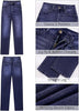 Darkness Blue High Waist Denim Pants Straight Leg Comfort Stretch Jeans Full Length Jeans with Pockets Casual