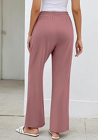 Dusty Rose Women's Casual Elastic Waist Full Length Relaxed Fit Stretch Wide Leg Pants Side Pocket