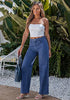 High Waisted Striped Wide Leg Jeans for Women Vintage Denim Loose Fit Casual Pants