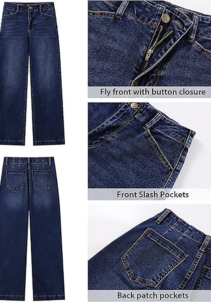 Darkness Blue Women's High Waisted Wide Leg Jeans with Comfort Stretch and Functional Pockets