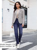 Darkness Blue High Waist Denim Pants Straight Leg Comfort Stretch Jeans Full Length Jeans with Pockets Casual