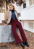 Wine Red Women's Casual High Waist Pocket Polyester Relaxed Fit Wide Leg Pants