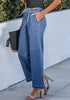 Classic Blue Cropped Wide Leg High Waisted Drawstring Denim Jeans For Women