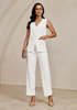 LookbookStore Cream White Two Piece Sets for Women Vest Pantsuits Set Structured Fit Functional Pockets Elegant Office Casual Outfits