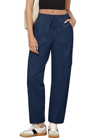 Dark Blue Women's Relaxed Fit Drawstring Regular Full Length Hiking Casual Baggy Pant