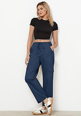 Dark Blue Women's Relaxed Fit Drawstring Regular Full Length Hiking Casual Baggy Pant