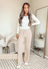 Heather Sand  Women's Full-Length Wide Leg Stretch Casual Pants Elastic Waist Relaxed Fit