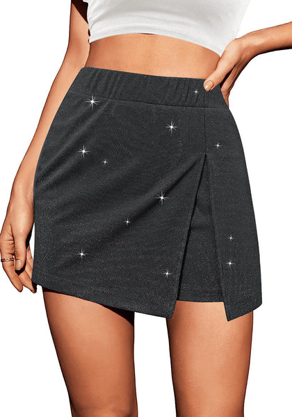 Black Women's Skirts Glitter High Waisted Mini Stretchy Sparkly