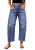 Medium BlueWomen's Cropped Denim High Waisted Jeans Pull On Straight Leg Stretch Barrel Jeans