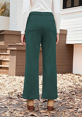 Forest Green Women's Casual High Waist Pocket Polyester Relaxed Fit Wide Leg Pants
