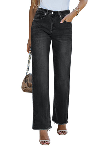 Washed Black Women's Straight Leg Pull On Denim Pant High Waisted Stretch