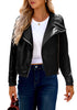 Black Women's Faux Leather Long Sleeve Motorcycle Biker Warm Jacket