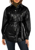 Black Women's Long Sleeve Faux Fur Belted Biker Moto Coat Leather