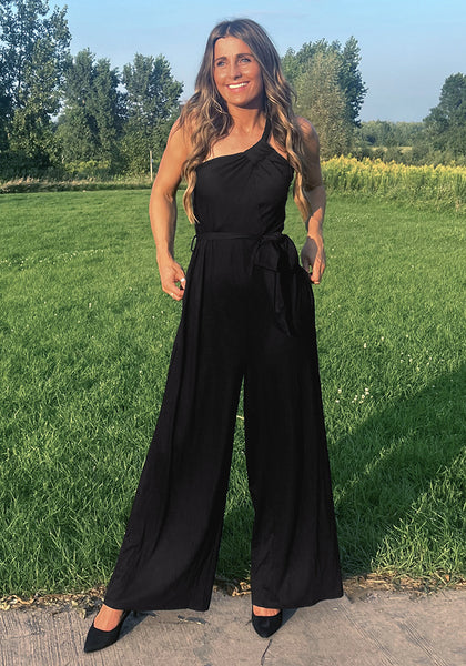 Black Comfy Sleeveless Belted Jumpsuits & Long Rompers for Women