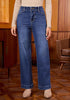 Dark Atlantic Blue Women's High Waisted Wide Leg Jeans with Comfort Stretch and Functional Pockets