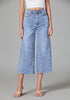 Wategos Blue Women's High Waisted Denim Capri Pants Seamed Front Raw Hem