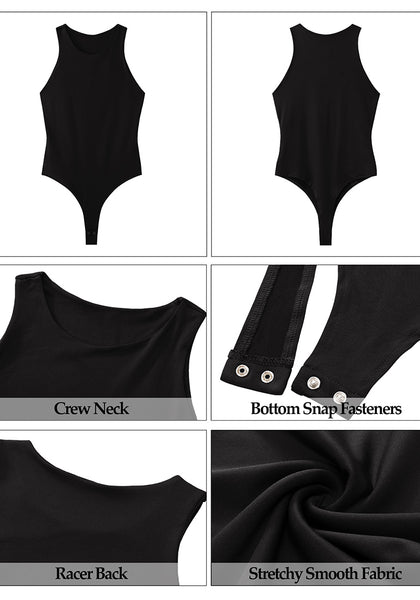 Black Women's Sleeveless Crew Neck Bodysuit Tank Top Jumpsuits