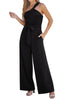Black Comfy Sleeveless Belted Jumpsuits & Long Rompers for Women
