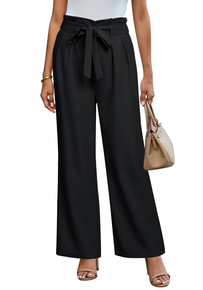 Black Women's Brief Elastic Waist High Waisted Wide Leg Pant with Belt –  Lookbook Store