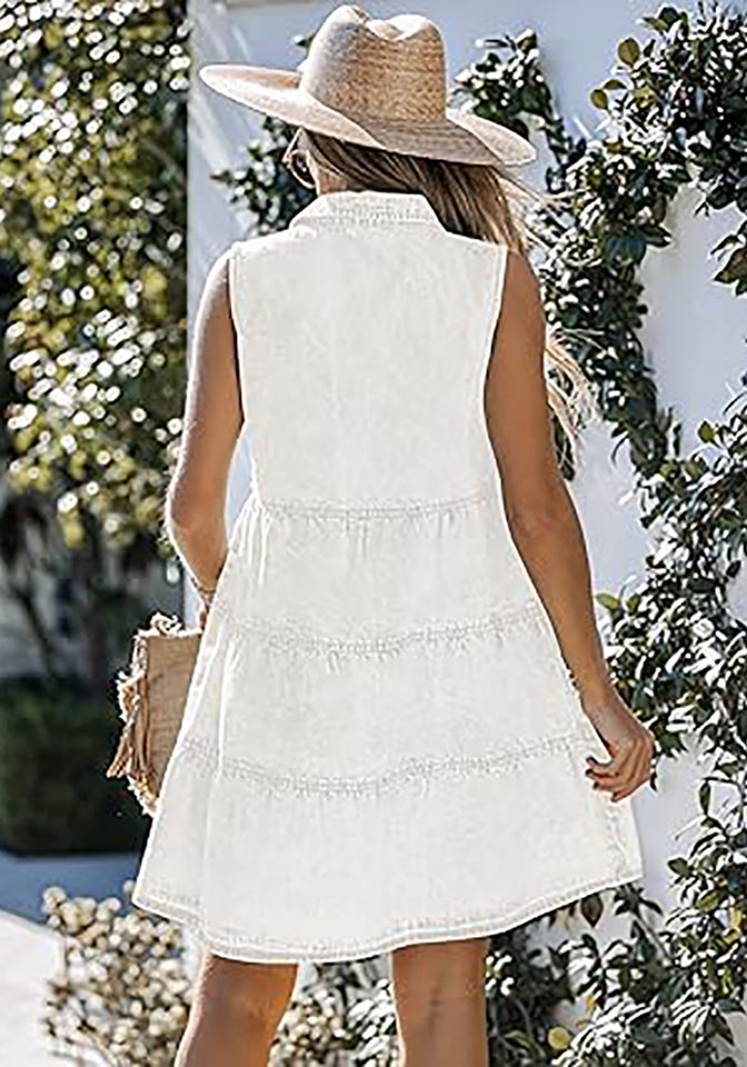 Brilliant White Denim Dress for Women Sleeveless Babydoll Button Down Lookbook Store Brilliant White Denim Dress for Women Sleeveless Babydoll Button Down Lookbook Store