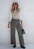 Grey Women's  High Waist Relaxed Fit Wide Leg Cropped Length Style Casual Pants With Pockets