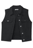 Washed Black Women's Sleeveless Cropped Denim Jean Jacket Western Vests Top With Pockets