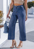Women's High Waisted Wide Leg Cropped Denim Pants Rolled Cuff Casual Daily Wear Versatile Styling