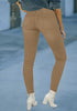Khaki Women's Denim Fleece Mid Waist Thermal Jeggings Warm Trousers Jeans