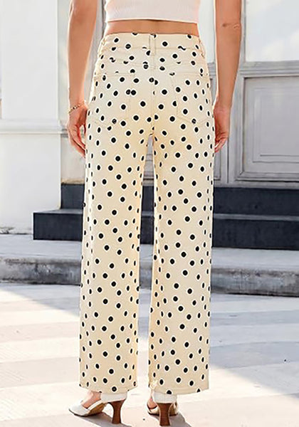 LookbookStore Wide Leg Jeans for Women High Waisted Polka Dot Stretch Denim Pants | Polka Dot, 90s Baggy Straight, High Rise, 29.5 Inch Inseam, Stretchy Jean Pants, Classic 5 Pockets, Business Casual Outfits
