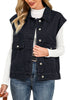 Washed Black Women's Casual Oversized Button Down Sleeveless Jean Jacket with Pockets