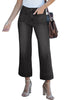 Washed Black 2024 Women's High Waisted Long Denim Wide Leg Pockets Cropped Pants Jeans Trouser