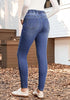 Classic Blue High Waist Skinny Jeans with Elastic Waistband for Women Stretch Denim Functional Pockets Comfort Fit Jeggings