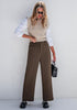 Chocolate Brown Women's  High Waist Relaxed Fit Wide Leg Cropped Length Style Casual Pants With Pockets