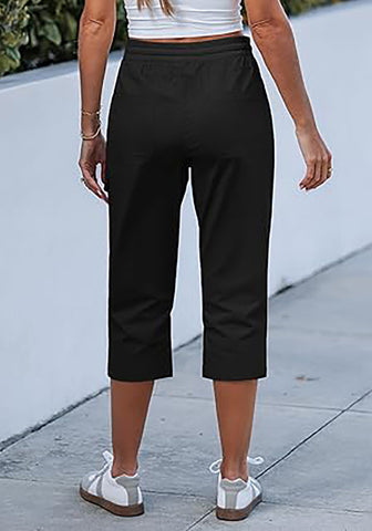 Women's Stretchy High Elastic Waist Wearable Tapered Short Cargo Capri Pants