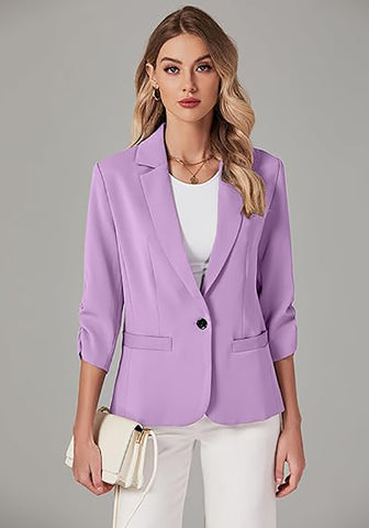 Lavender LookbookStore Women's Crop Sleeves Side Pockets Front Button Short Work Office Blazer Coats