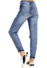 Bay Blue Cuffed Ripped Denim Boyfriend Jeans
