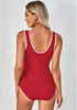 Red Women's Stretch Scoop Neck Sleeveless Bodysuit Leotard One Piece Top