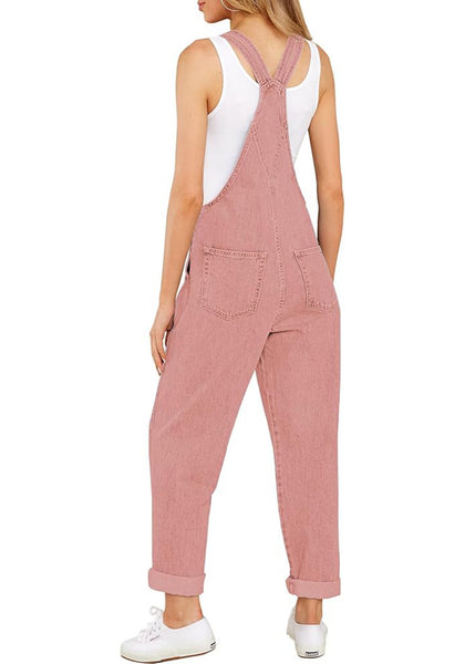 Tawny Orange Women's Casual Stretch Denim Bib Overalls Pants Pocketed Jeans Jumpsuits