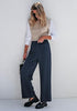 Navy Blue Women's  High Waist Relaxed Fit Wide Leg Cropped Length Style Casual Pants With Pockets