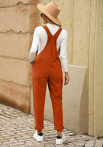 Rust Womens Overalls Corduroy Bib Adjustable Straps Fashion Jumpsuit Overall for Women with Pocket