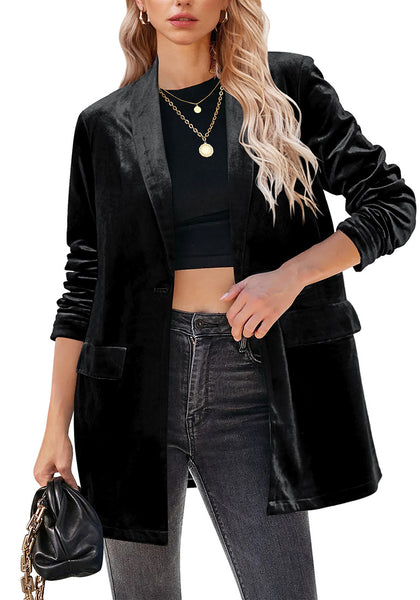 Black Women's Oversized Velvet Blazers Business Casual Suit Jacket